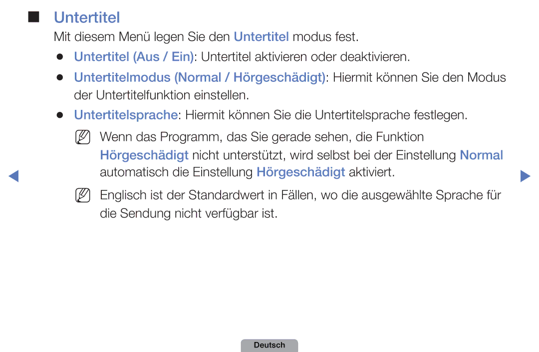 Samsung UE40D5000PWXZG, UE40D5000PWXTK, UE22D5000NWXXN, UE19D4000NWXXN manual Untertitel, Die Sendung nicht verfügbar ist 