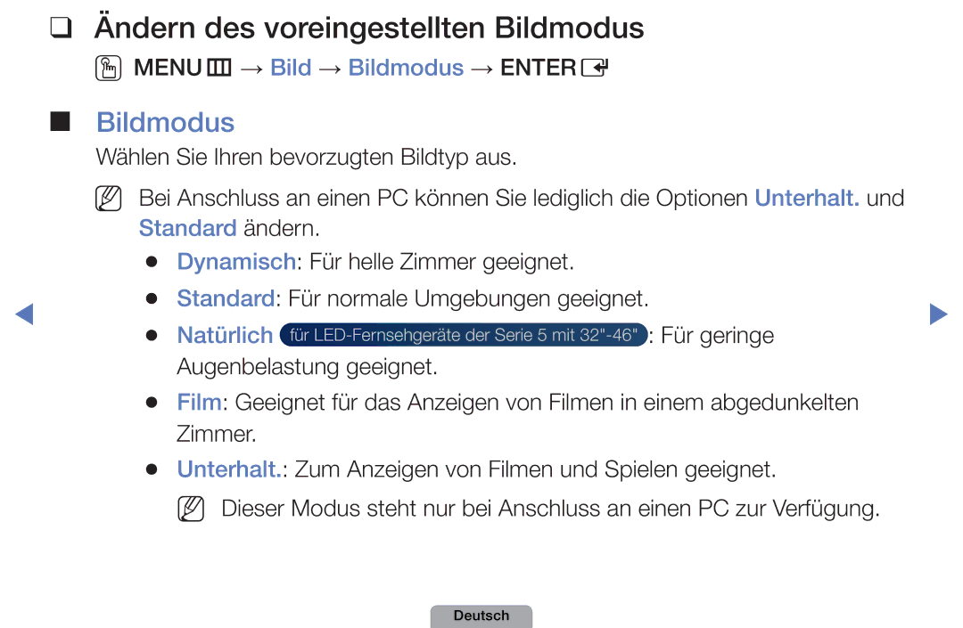 Samsung UE32D5000PWXZF, UE40D5000PWXTK, UE22D5000NWXXN Ändern des voreingestellten Bildmodus, Standard ändern, Natürlich 