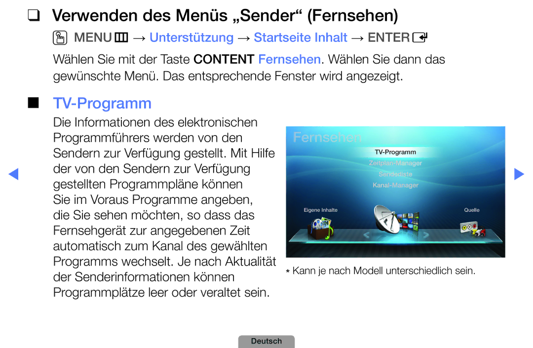 Samsung UE27D5010NWXZG, UE40D5000PWXTK, UE22D5000NWXXN, UE19D4000NWXXN Verwenden des Menüs „Sender Fernsehen, TV-Programm 