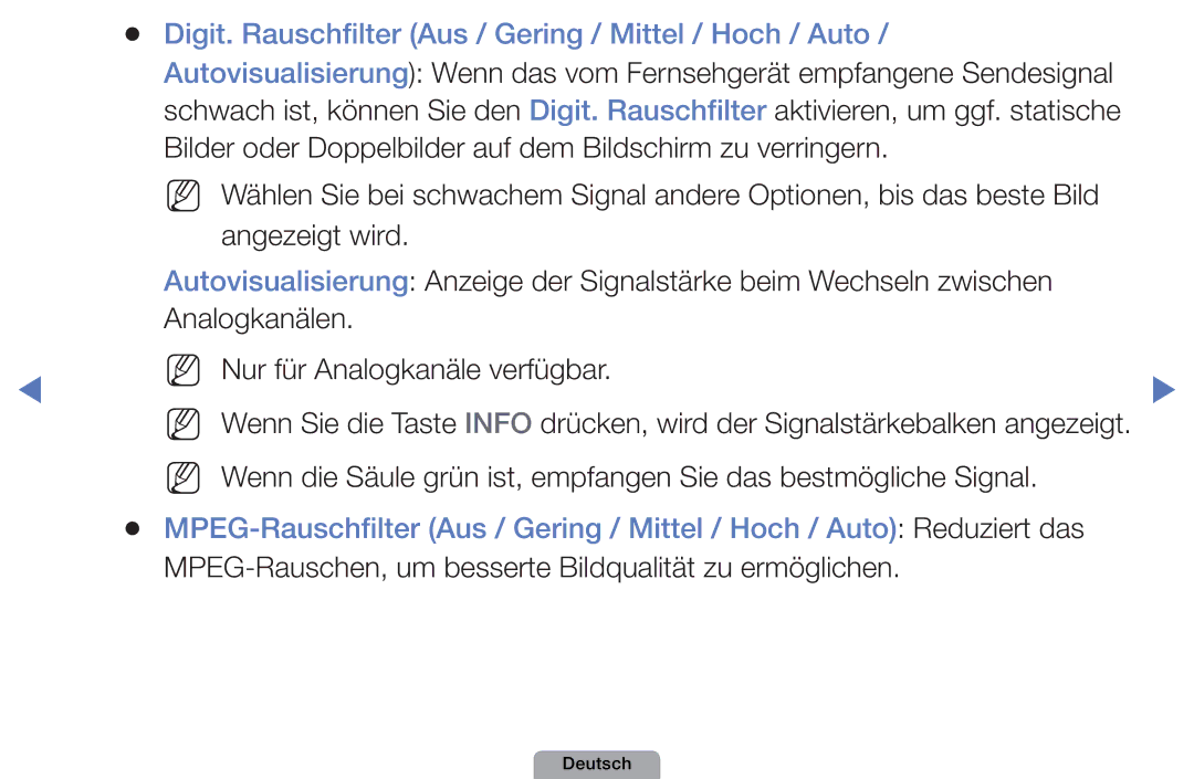 Samsung UE46D5000PWXZG, UE40D5000PWXTK, UE22D5000NWXXN manual Digit. Rauschfilter Aus / Gering / Mittel / Hoch / Auto 