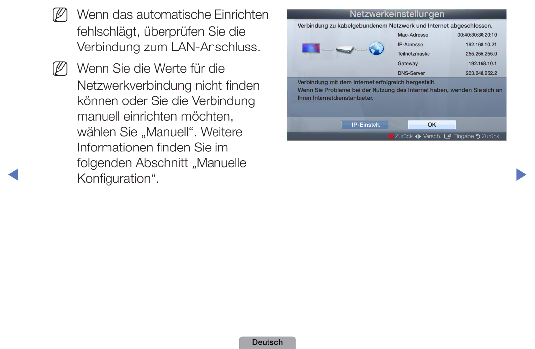 Samsung UE19D4000NWXXN, UE40D5000PWXTK, UE22D5000NWXXN, UE32D4010NWXZG, UE27D5010NWXZG, UE32D5000PWXXN manual IP-Einstell.OK 