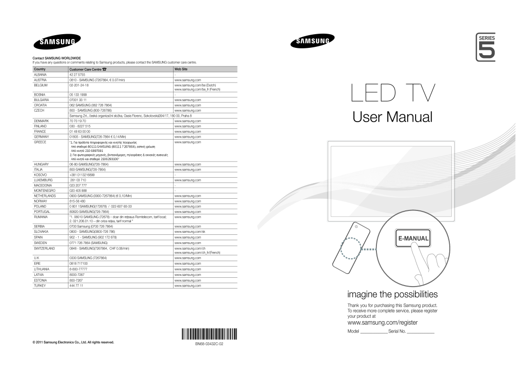 Samsung UE22D5010NWXZG, UE46D5000PWXZG, UE40D5000PWXXH, UE27D5010NWXXC manual E-Manual, imagine the possibilities 
