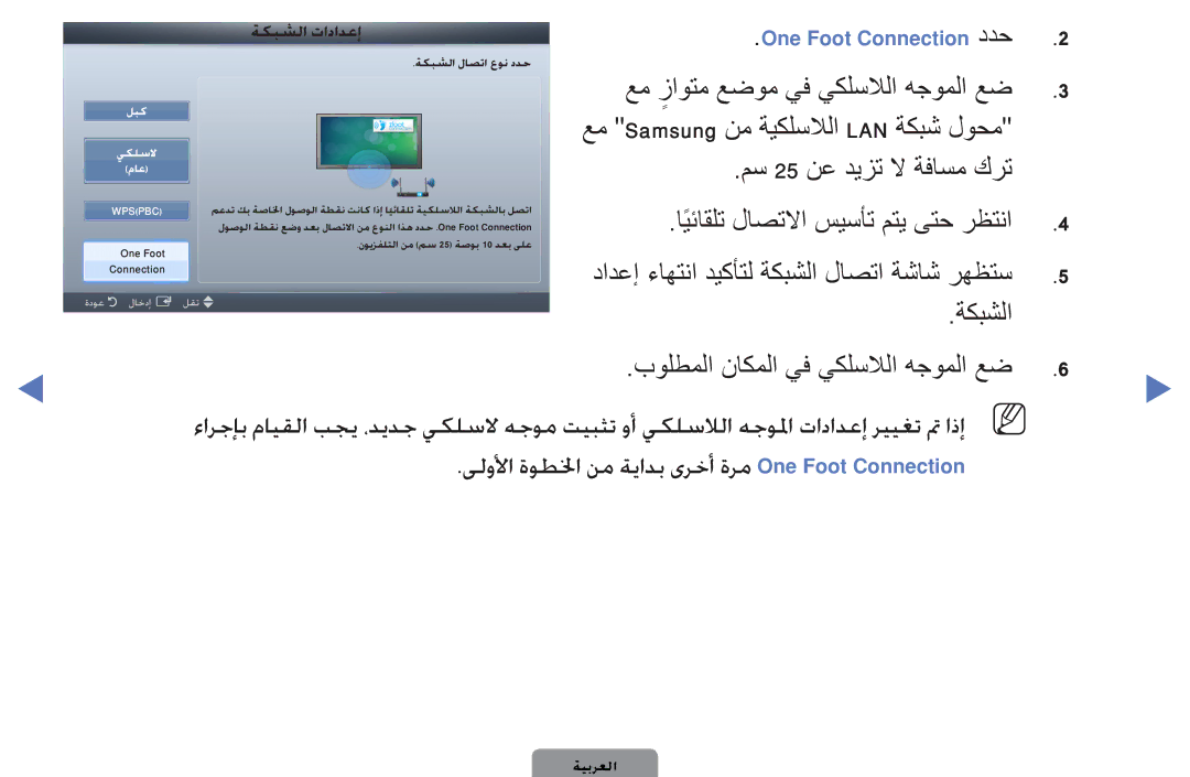 Samsung UA32D4000NWSAB, UE40D5000PWXXC, UA32D4000NWCSH manual One Foot Connection ددح, عم زاوتم عضوم يف يكلسلالا هجوملا عض 