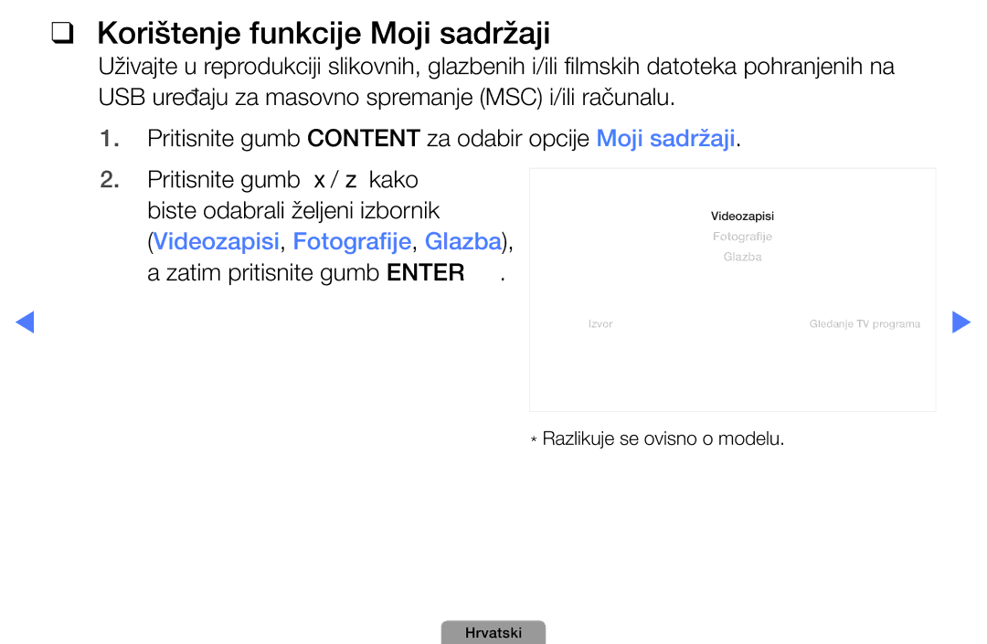 Samsung UE22D5010NWXXH, UE40D5000PWXXH, UE32D5000PWXXH, UE46D5000PWXXH, UE22D5000NWXXH manual Korištenje funkcije Moji sadržaji 