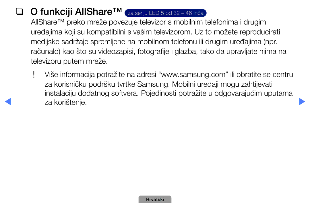 Samsung UE22D5000NWXXH, UE40D5000PWXXH, UE32D5000PWXXH, UE46D5000PWXXH, UE32D4000NWXXH, UE32D4010NWXXH manual Funkciji AllShare 