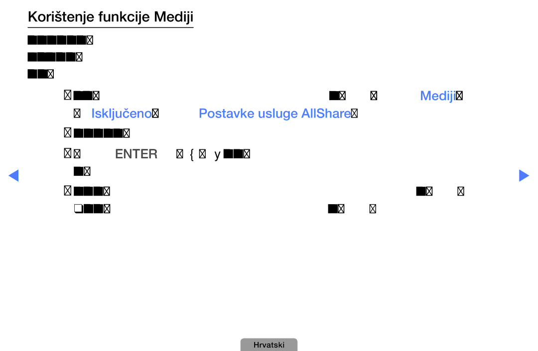 Samsung UE37D5000PWXXH, UE40D5000PWXXH manual Korištenje funkcije Mediji, Na Isključeno u opciji Postavke usluge AllShare 