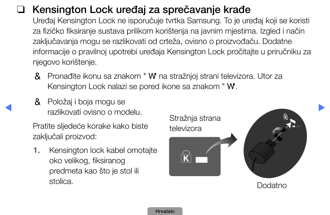 Samsung UE27D5000NWXXH, UE40D5000PWXXH, UE32D5000PWXXH, UE46D5000PWXXH manual Kensington Lock uređaj za sprečavanje krađe 