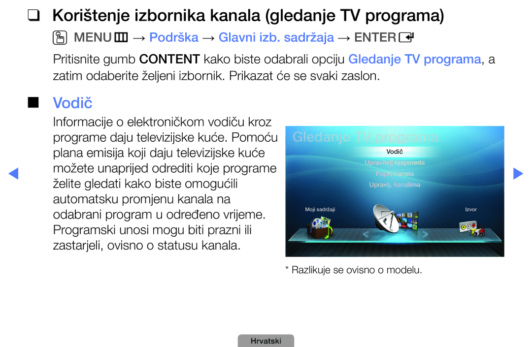 Samsung UE32D4000NWXXH, UE40D5000PWXXH, UE32D5000PWXXH manual Korištenje izbornika kanala gledanje TV programa, Vodič 