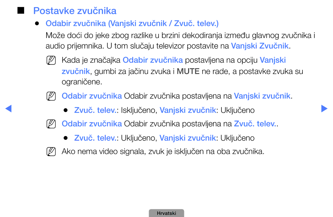 Samsung UE37D5000PWXXH, UE40D5000PWXXH, UE32D5000PWXXH Postavke zvučnika, Odabir zvučnika Vanjski zvučnik / Zvuč. telev 