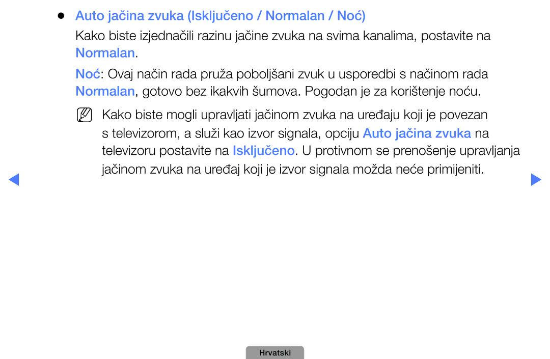 Samsung UE19D4010NWXBT, UE40D5000PWXXH, UE32D5000PWXXH, UE46D5000PWXXH manual Auto jačina zvuka Isključeno / Normalan / Noć 