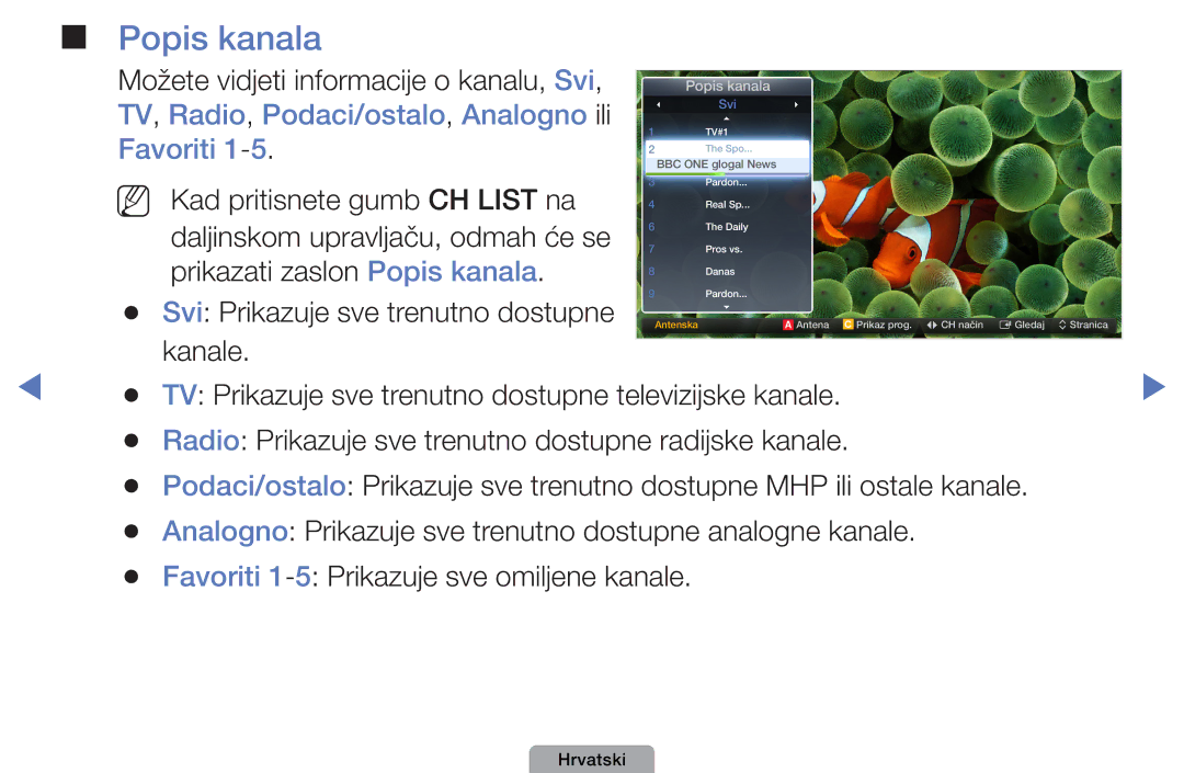 Samsung UE19D4010NWXXH, UE40D5000PWXXH, UE32D5000PWXXH manual Popis kanala, TV, Radio, Podaci/ostalo, Analogno ili, Favoriti 