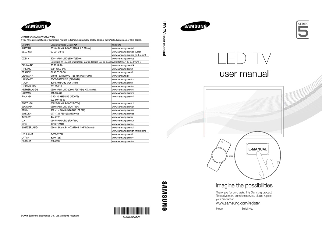 Samsung UE46D5707RKXXE, UE40D5707RKXXE, UE46D5727RKXXE, UE32D5727RKXXE, UE32D5707RKXXE manual Led Tv, BN68-03404G-02 