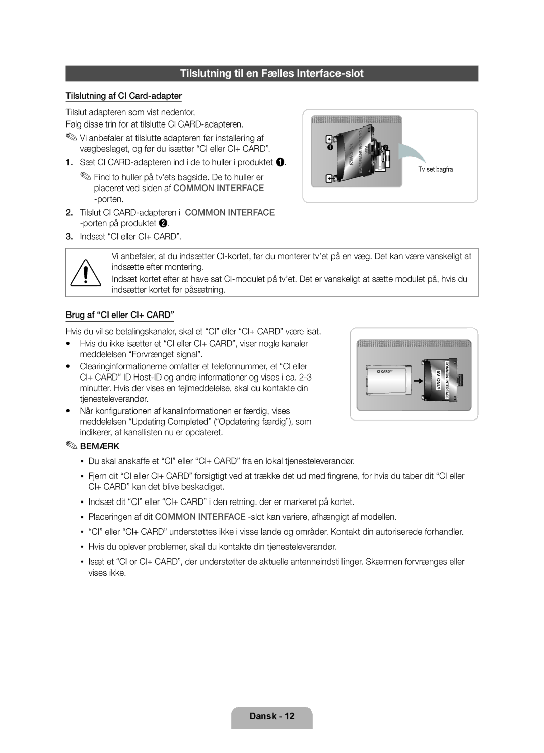 Samsung UE32D5707RKXXE, UE40D5707RKXXE, UE46D5707RKXXE manual Tilslutning til en Fælles Interface-slot, Tv set bagfra 