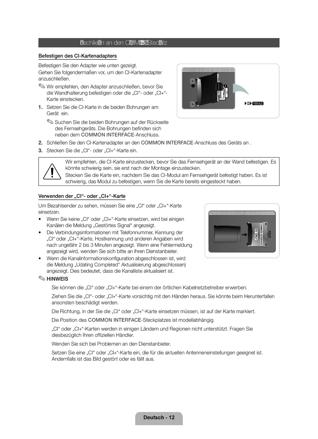 Samsung UE40D5720RSXZF, UE40D5720RSXXN manual Anschließen an den Common INTERFACE-Steckplatz, Rückseite des Fernsehgeräts 