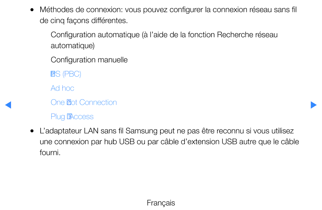 Samsung UE37D5700RSXZF, UE40D5720RSXZF, UE40D5700RSXZF manual Ad hoc One Foot Connection Plug & Access, Fourni Français 