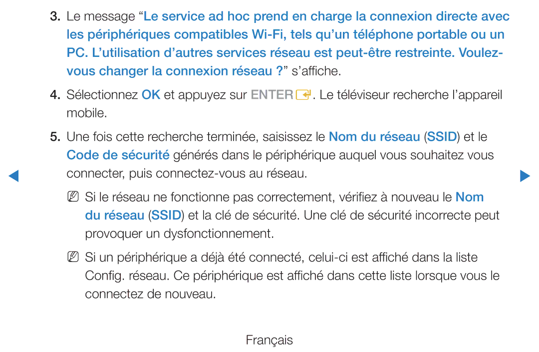 Samsung UE46D5720RSXZF, UE40D5720RSXZF, UE40D5700RSXZF, UE37D5700RSXZF, UE27D5000NWXZF manual Connectez de nouveau Français 