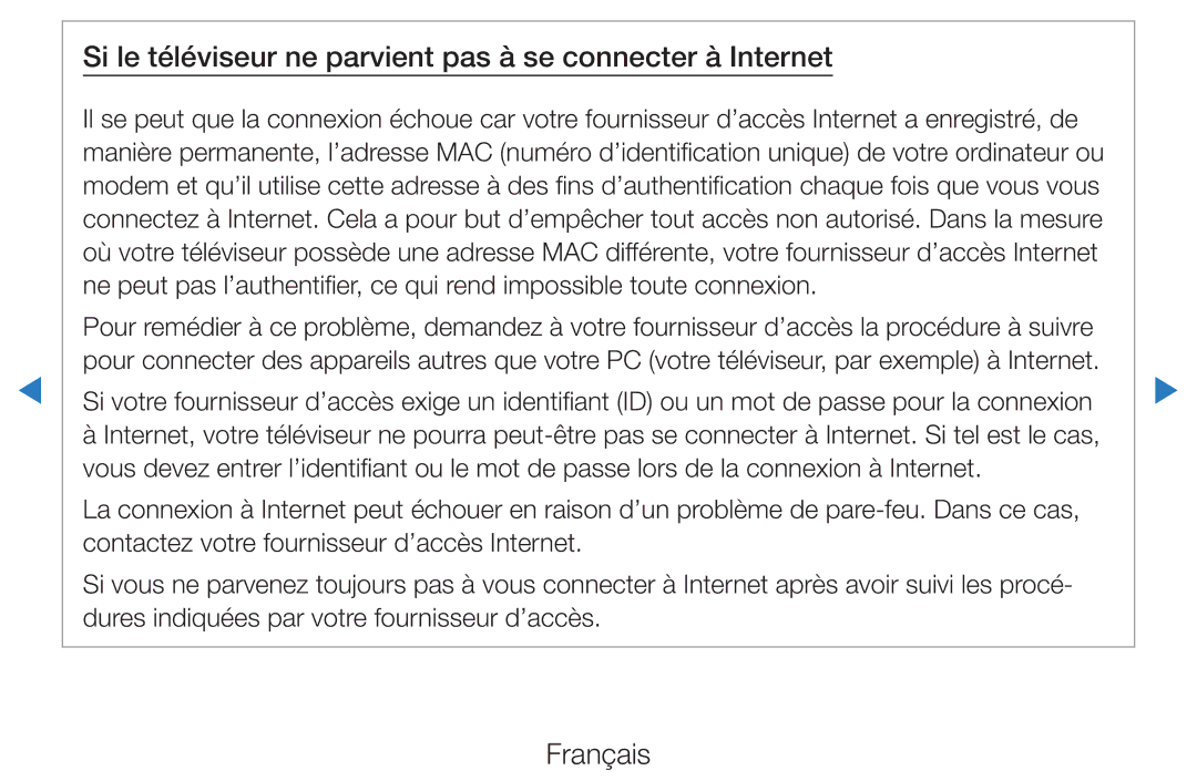 Samsung UE32D5720RSXZF, UE40D5720RSXZF, UE40D5700RSXZF manual Si le téléviseur ne parvient pas à se connecter à Internet 