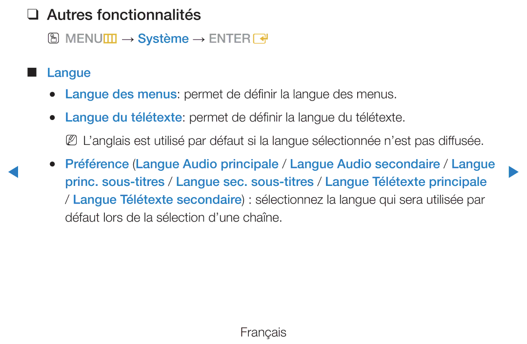 Samsung UE37D5720RSXZF, UE40D5720RSXZF, UE40D5700RSXZF, UE37D5700RSXZF, UE27D5000NWXZF manual OO MENUm → Système → Entere 