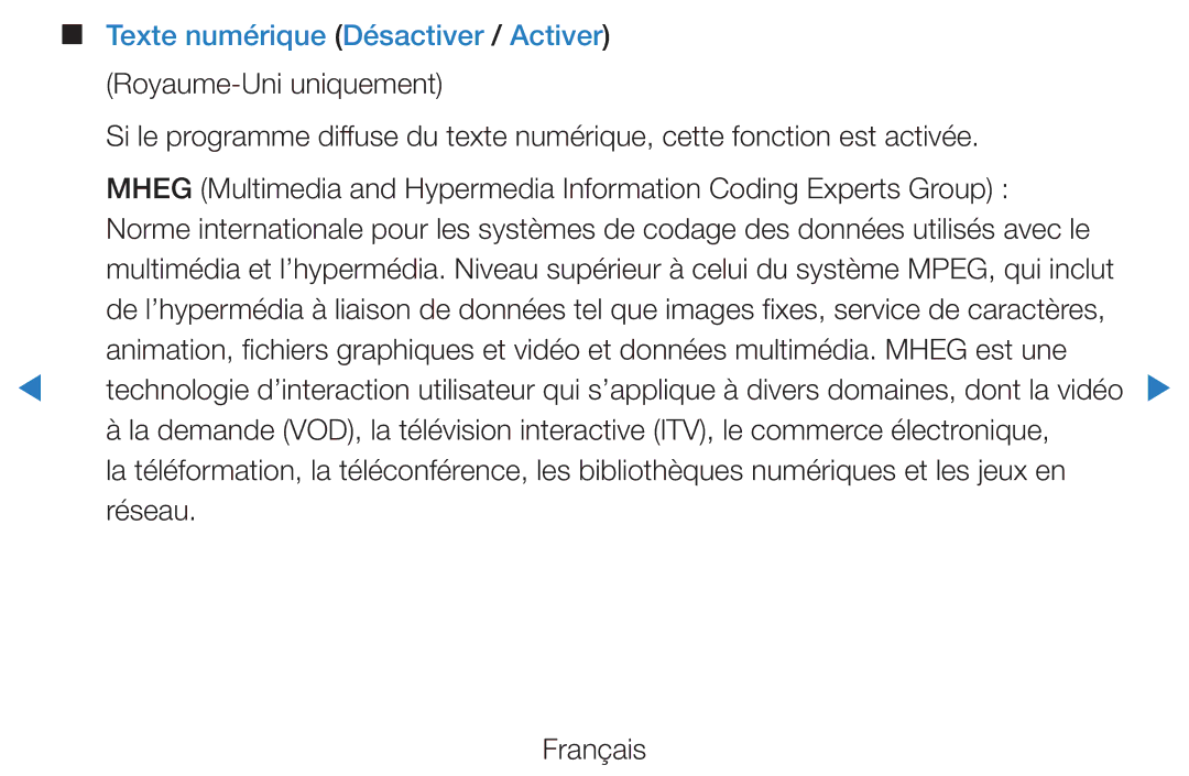 Samsung UE32D5700RSXXC, UE40D5720RSXZF, UE40D5700RSXZF, UE37D5700RSXZF, UE27D5000NWXZF Texte numérique Désactiver / Activer 