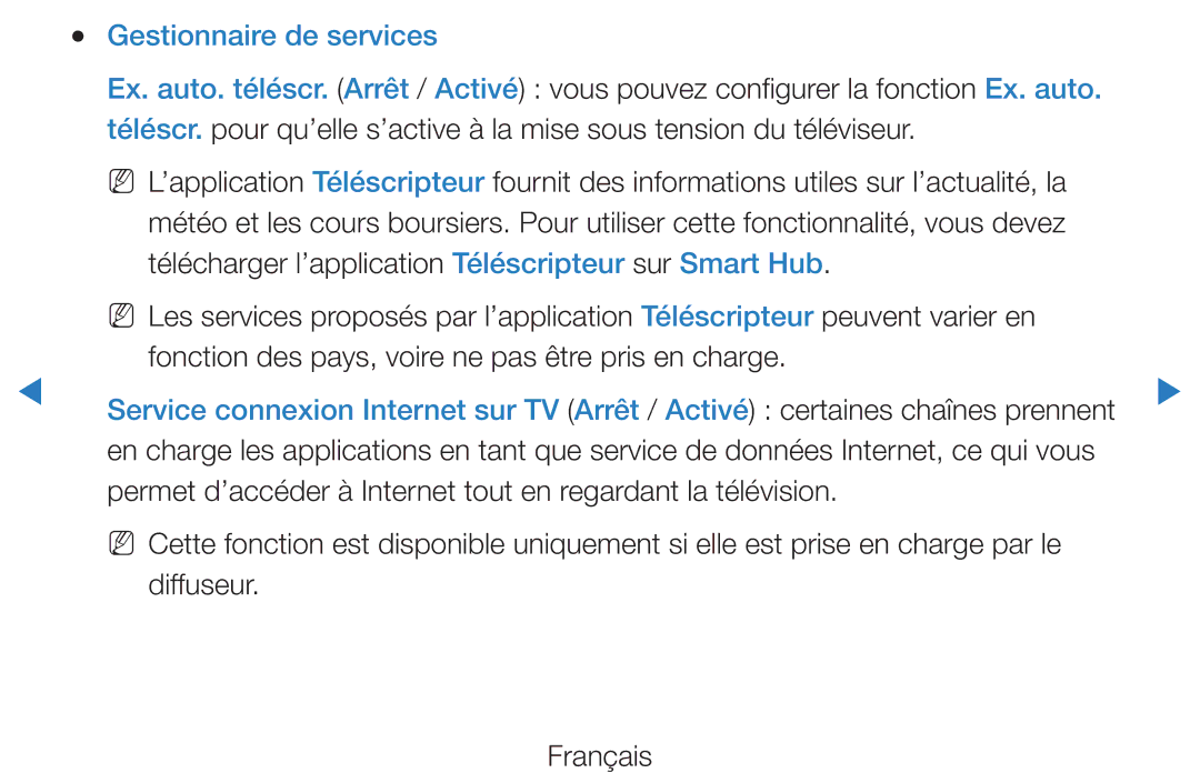 Samsung UE46D5720RSXZF manual Gestionnaire de services, Télécharger l’application Téléscripteur sur Smart Hub, Diffuseur 