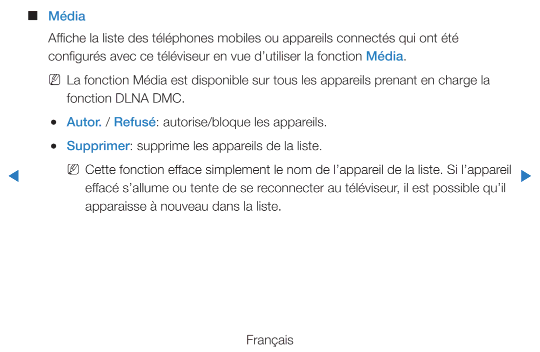 Samsung UE40D5720RSXZF, UE40D5700RSXZF, UE37D5700RSXZF, UE27D5000NWXZF Média, Apparaisse à nouveau dans la liste Français 