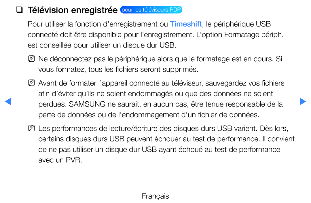 Samsung UE46D5720RSXZF, UE40D5720RSXZF, UE40D5700RSXZF, UE37D5700RSXZF manual Télévision enregistrée pour les téléviseurs PDP 