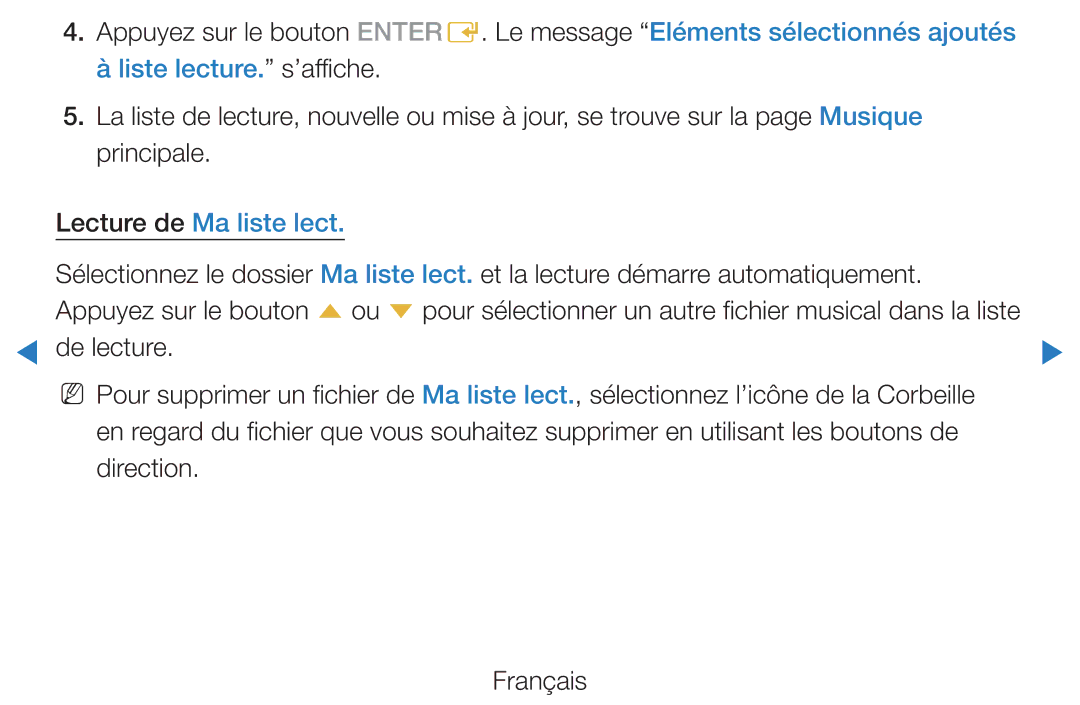 Samsung UE40D5720RSXZF, UE40D5700RSXZF, UE37D5700RSXZF, UE27D5000NWXZF, UE32D5700RSXZF manual Lecture de Ma liste lect 