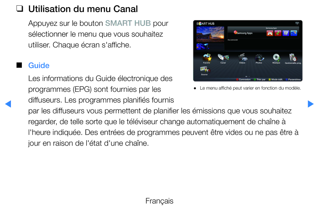 Samsung UE32D5700RSXZF, UE40D5720RSXZF, UE40D5700RSXZF, UE37D5700RSXZF, UE27D5000NWXZF manual Utilisation du menu Canal, Guide 