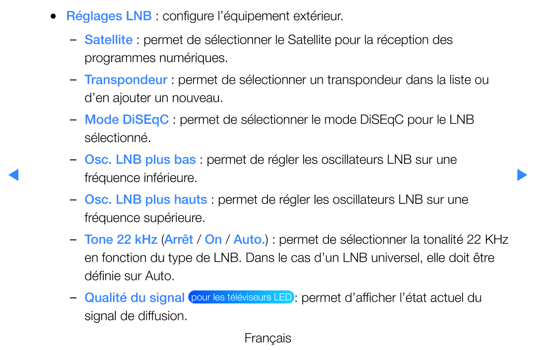 Samsung UE32D5720RSXZF, UE40D5720RSXZF, UE40D5700RSXZF Définie sur Auto, Qualité du signal, Signal de diffusion Français 