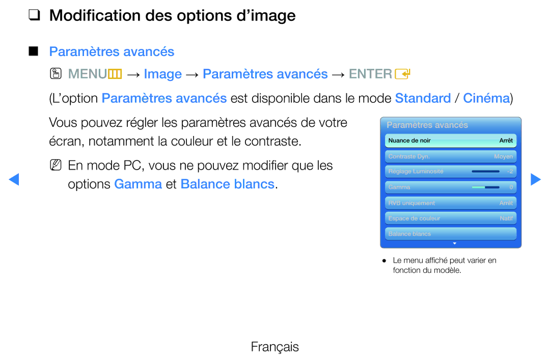 Samsung UE37D5700RSXZF, UE40D5720RSXZF manual Modification des options d’image, Écran, notamment la couleur et le contraste 