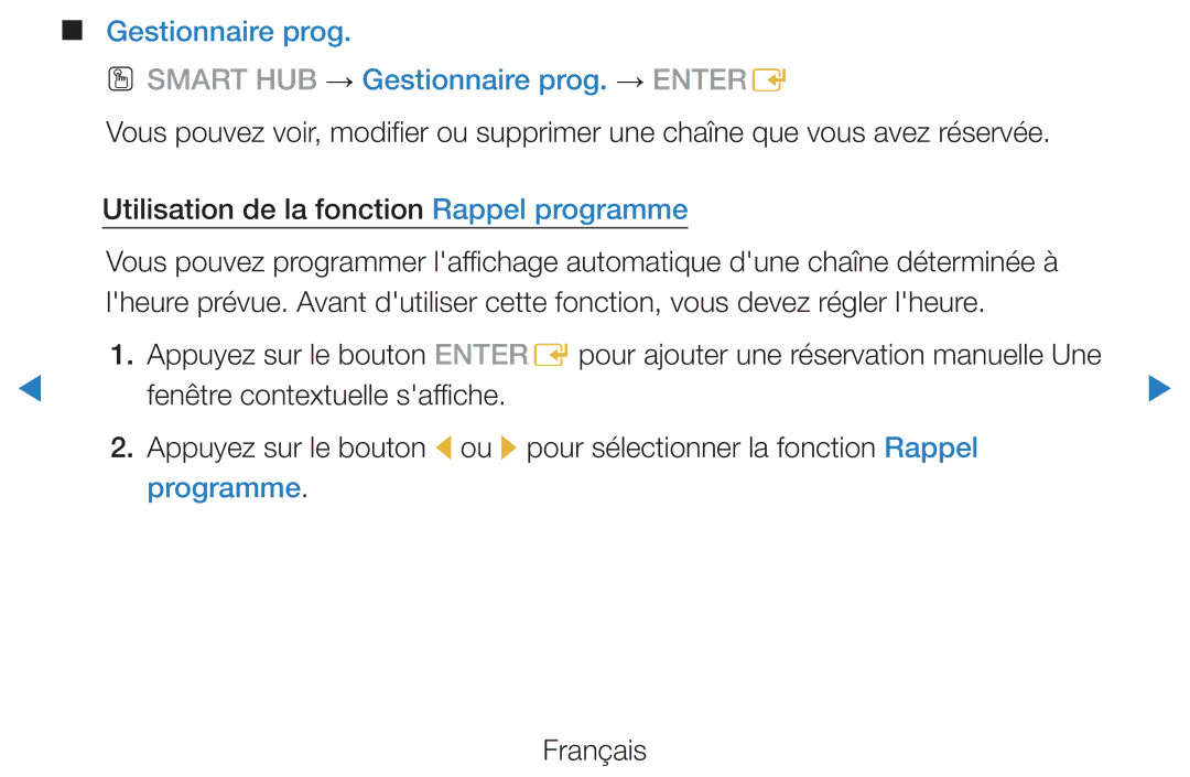 Samsung UE32D5700RSXXC, UE40D5720RSXZF manual Gestionnaire prog OO Smart HUB → Gestionnaire prog. → Entere, Programme 