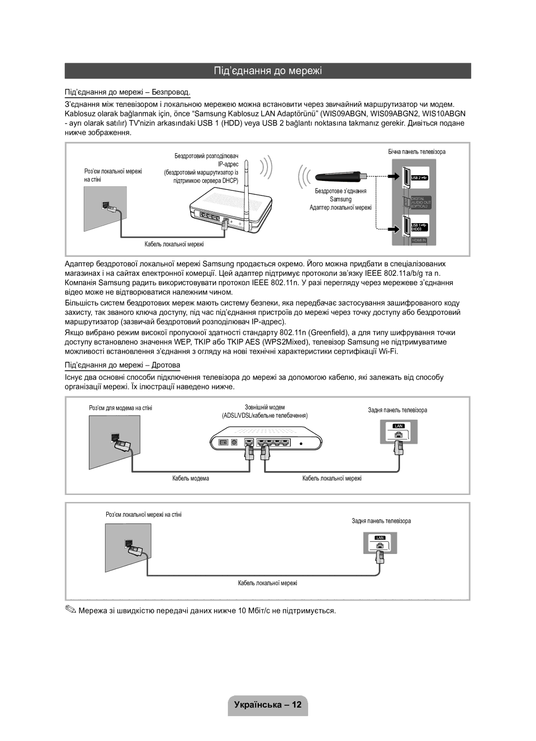 Samsung UE40D5800VWXRU Під’єднання до мережі Безпровод, Нижче зображення, Відео може не відтворюватися належним чином 