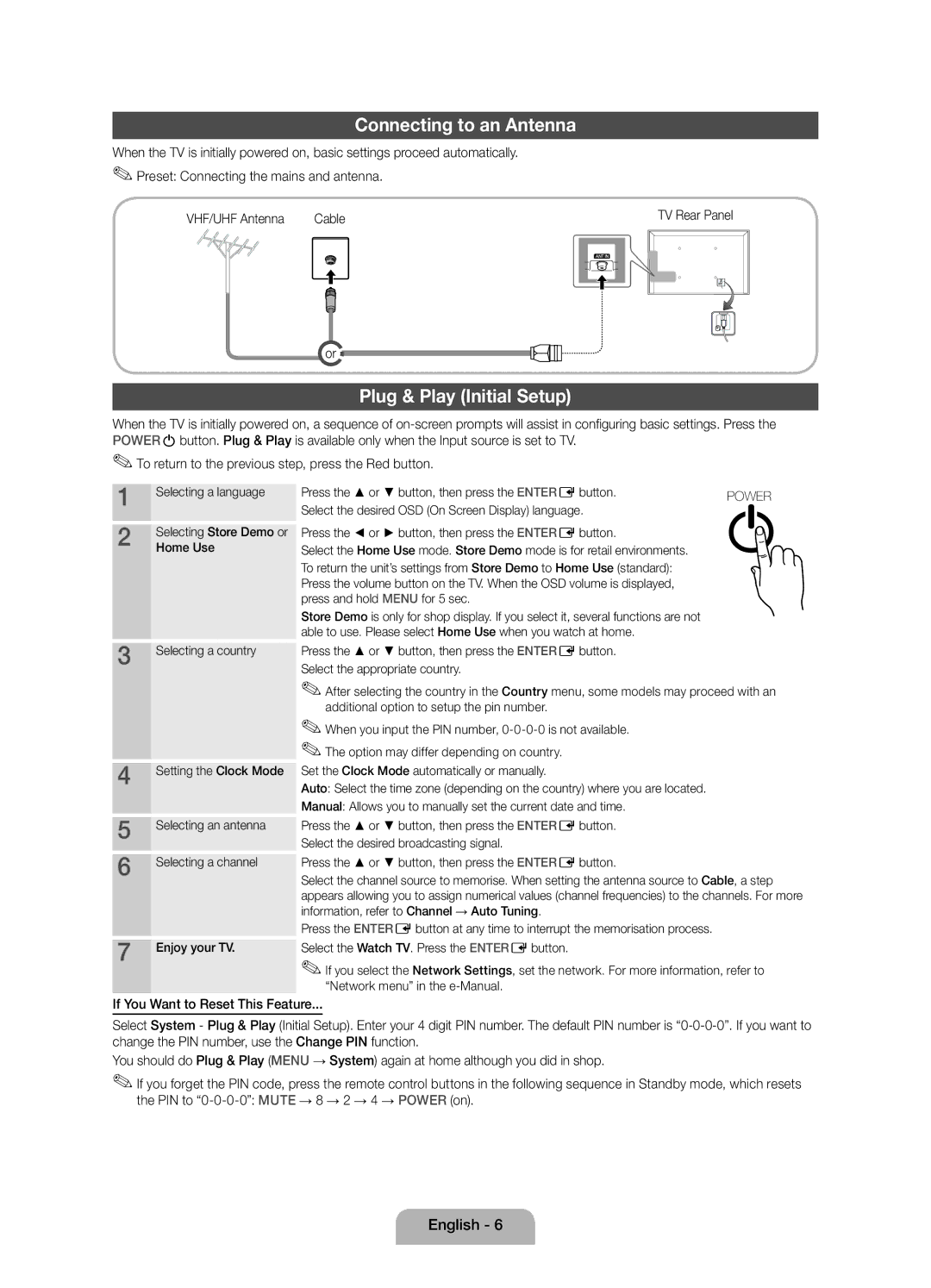 Samsung UE40D5800VWXRU, UE32D5800VWXRU manual Connecting to an Antenna, Plug & Play Initial Setup 