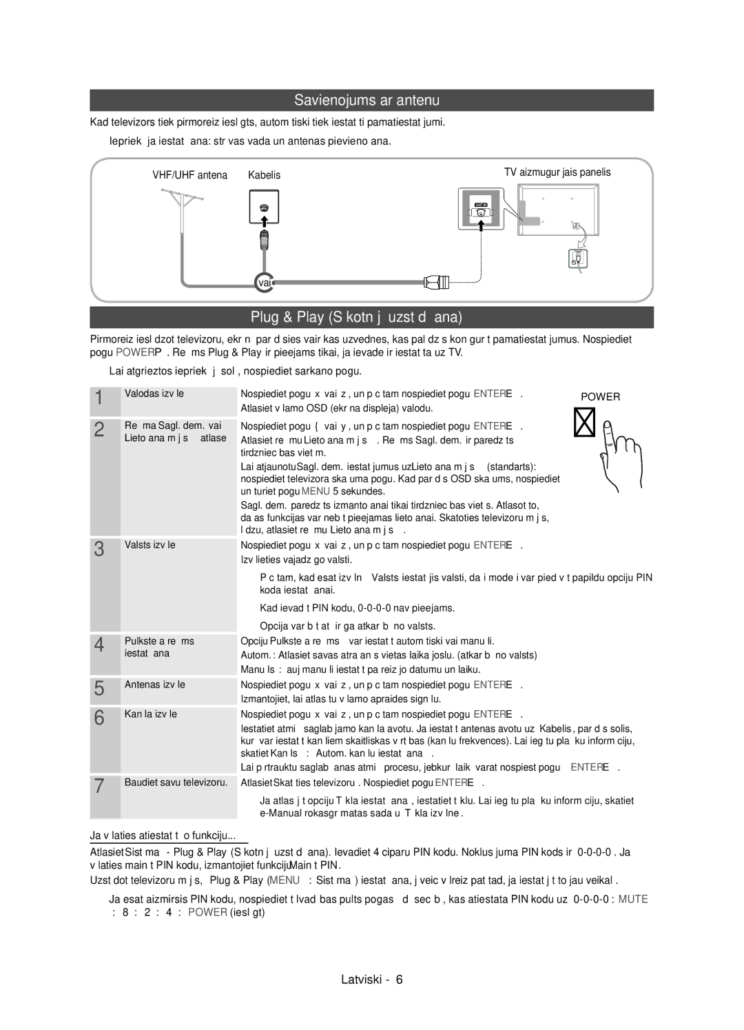 Samsung UE32D5800VWXBT manual Savienojums ar antenu, Plug & Play Sākotnējā uzstādīšana, VHF/UHF antena Kabelis, Vai 