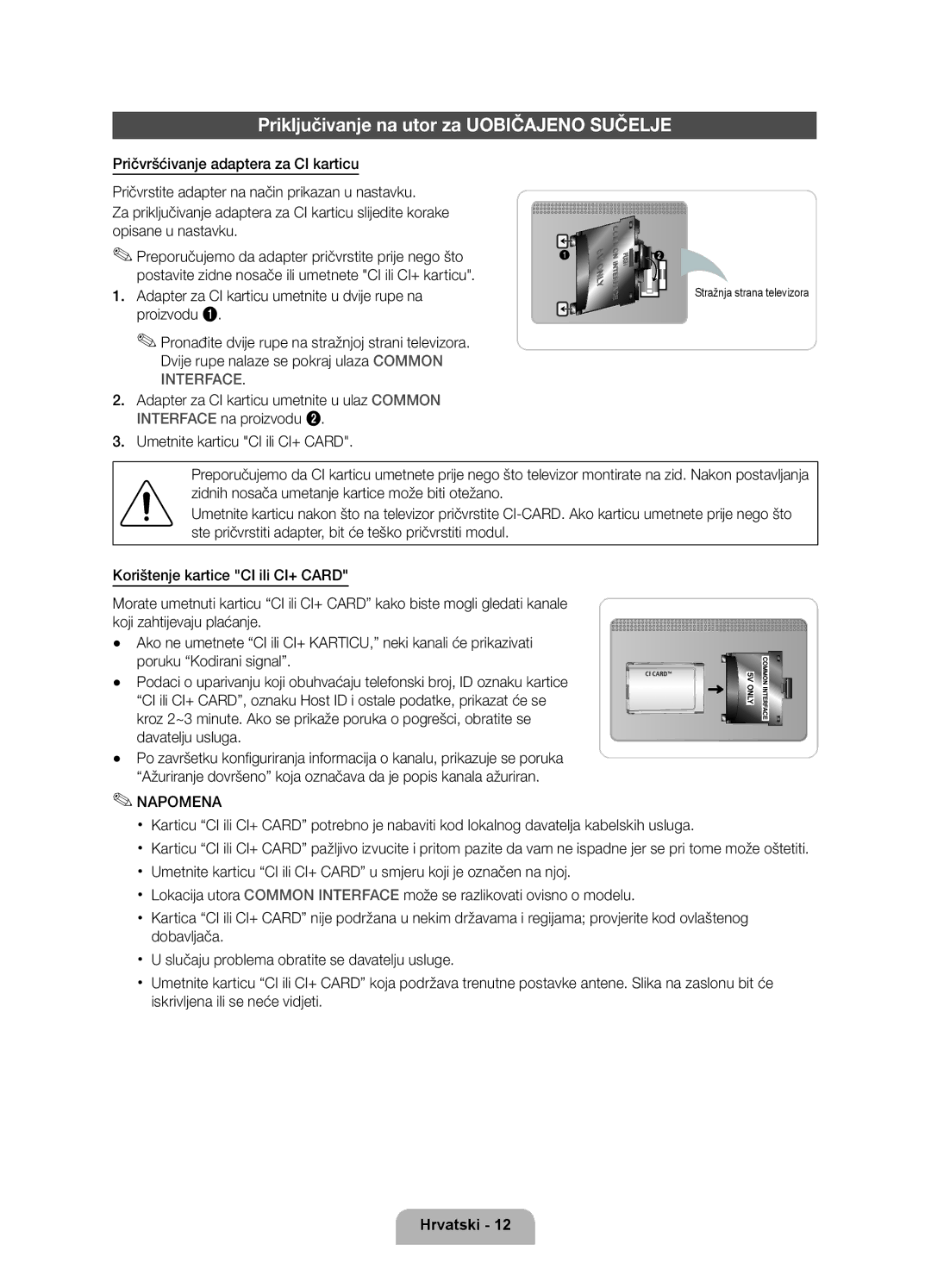 Samsung UE37D6000TWXXH, UE40D6000TWXXH manual Priključivanje na utor za Uobičajeno Sučelje, Stražnja strana televizora 