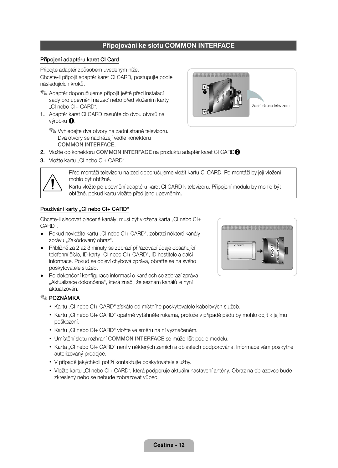 Samsung UE37D6000TWXXH Připojování ke slotu Common Interface, Vložte kartu „CI nebo CI+ Card, Zadní strana televizoru 