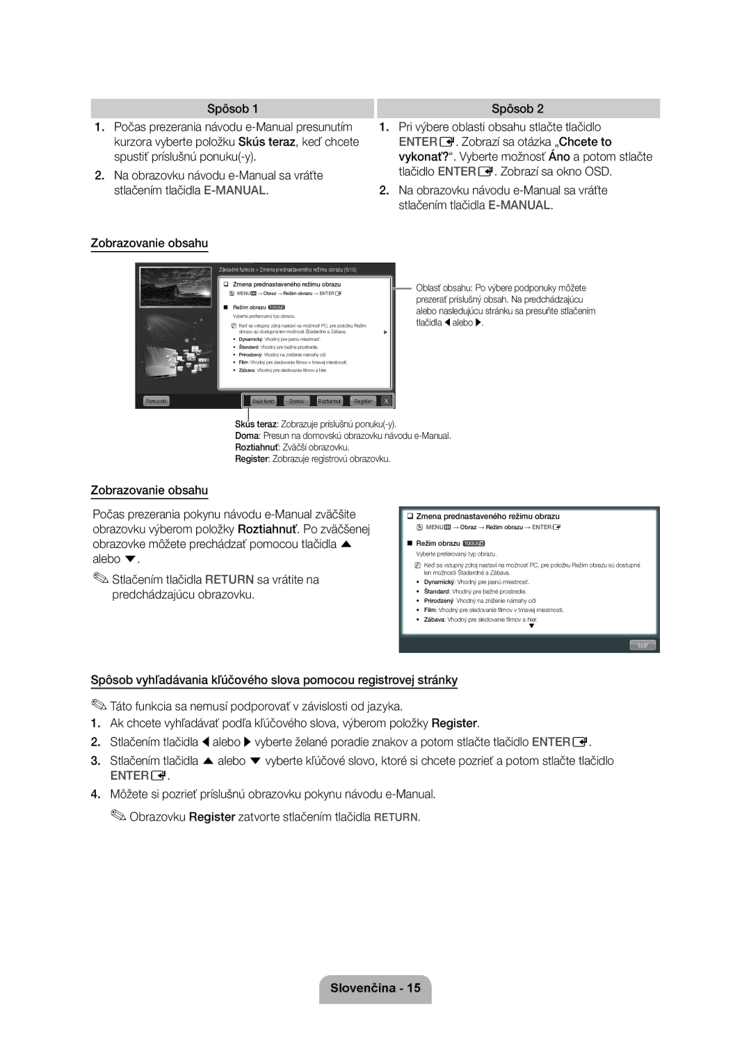 Samsung UE55D6000TWXXH manual Spôsob, ‰‰Zmena prednastaveného režimu obrazu, ‰‰ Zmena prednastaveného režimu obrazu 