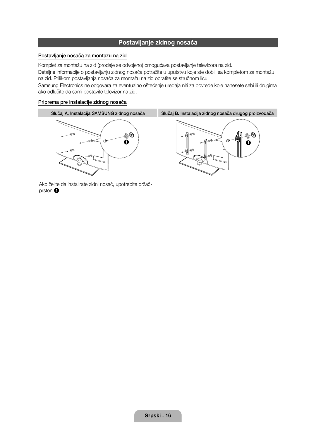 Samsung UE32D6000TWXXH, UE40D6000TWXXH, UE46D6000TWXXH, UE55D6000TWXXH, UE37D6000TWXXH manual Postavljanje zidnog nosača 