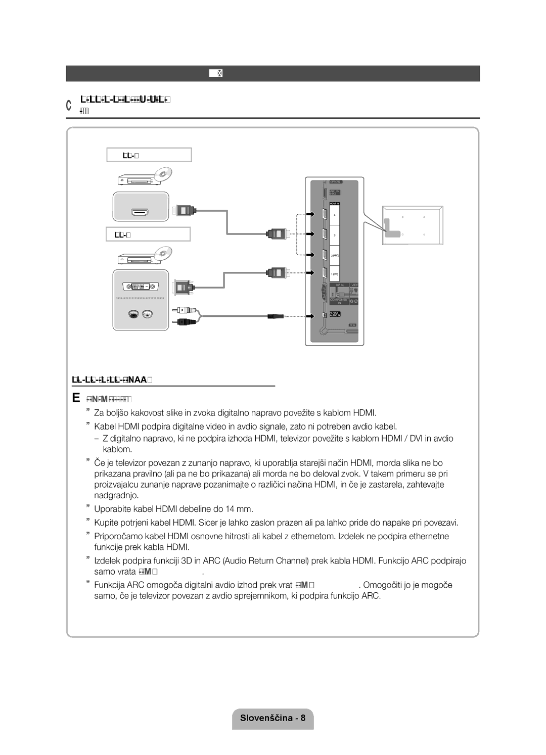 Samsung UE40D6000TWXXH manual Povezava z napravami AV, Uporaba kabla Hdmi ali kabla HDMI-DVI do 1080p, Povezava Hdmi 