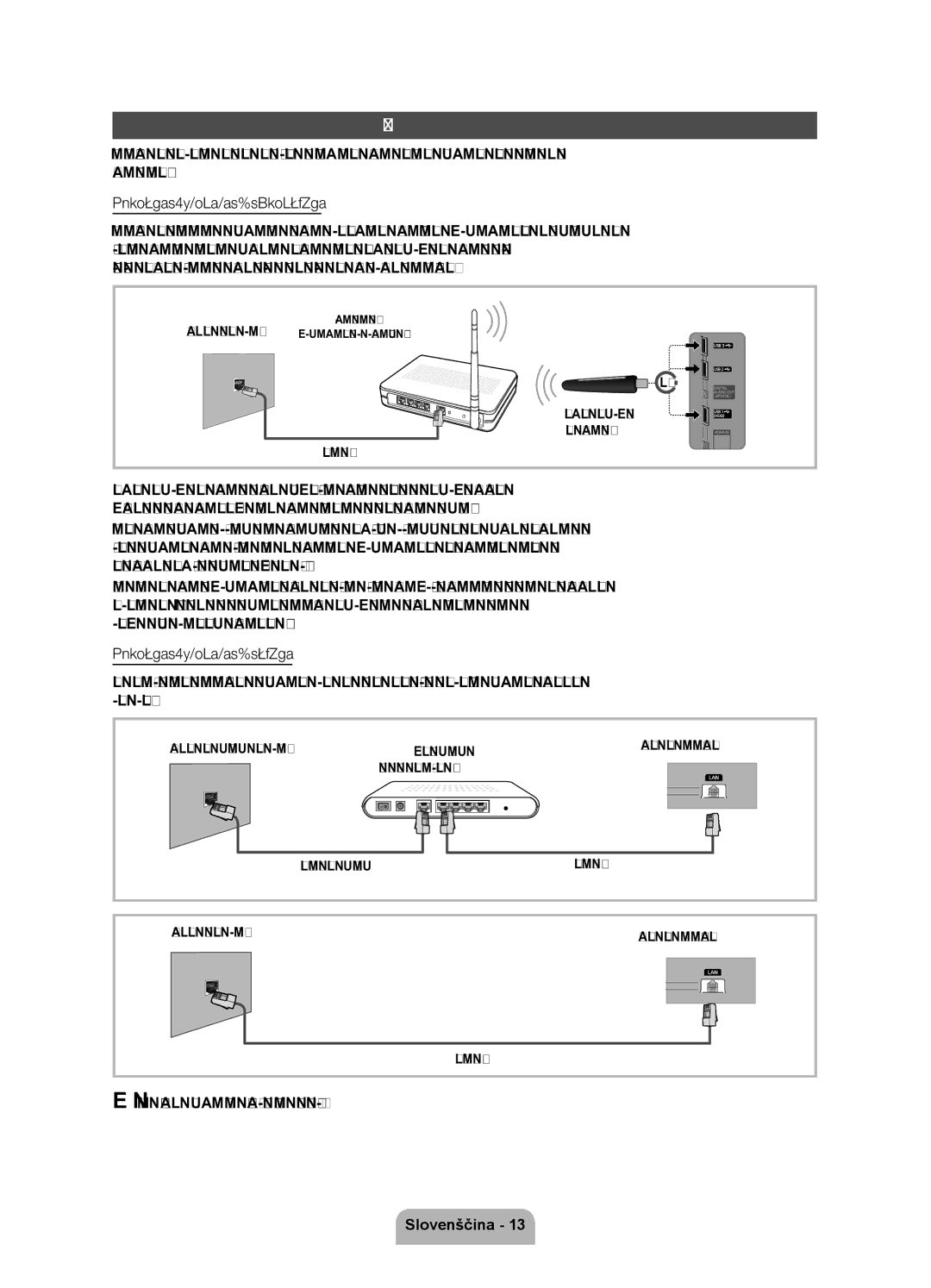 Samsung UE40D6000TWXXH, UE46D6000TWXXH, UE55D6000TWXXH manual Omrežna povezava, Ne podpira omrežne hitrosti, nižje od 10 Mb/s 