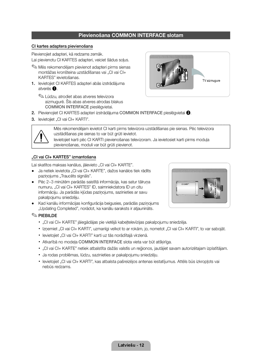 Samsung UE37D6000TWXXH Pievienošana Common Interface slotam, Ievietojiet CI Kartes adapteri abās izstrādājuma, Atverēs 