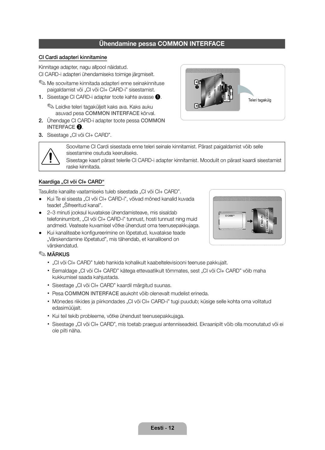 Samsung UE37D6000TWXXH Ühendamine pessa Common Interface, Sisestage CI CARD-i adapter toote kahte avasse, Teleri tagakülg 