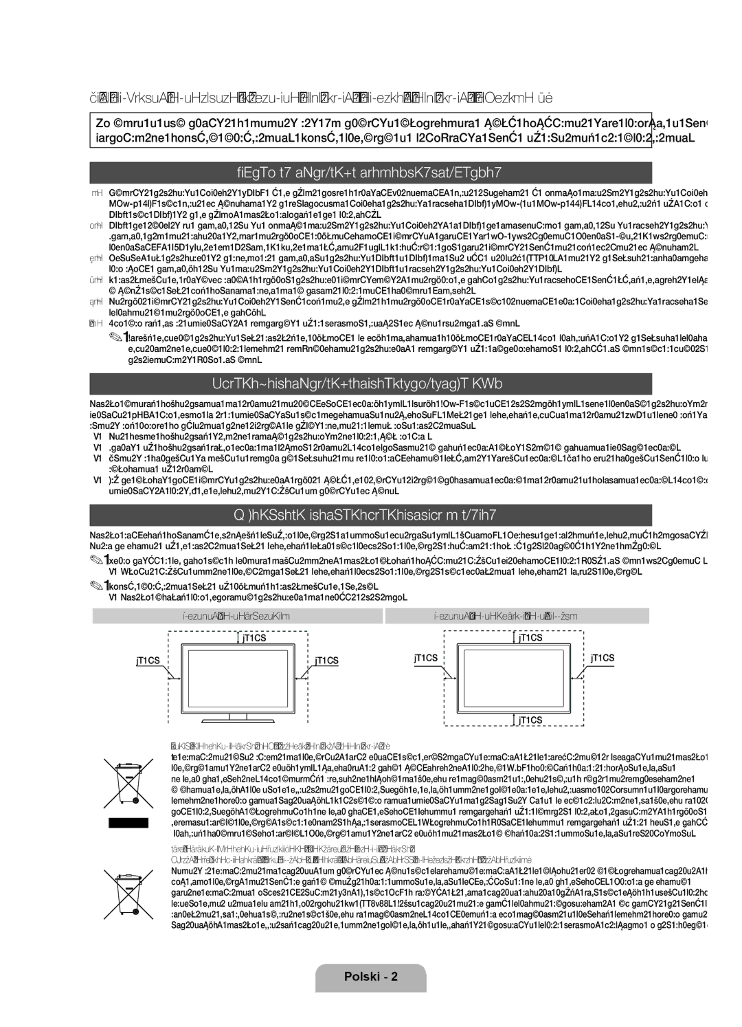 Samsung UE37D6000TWXXH, UE40D6000TWXXH Informacja dotycząca telewizji cyfrowej, Ostrzeżenie dotyczące nieruchomych obrazów 