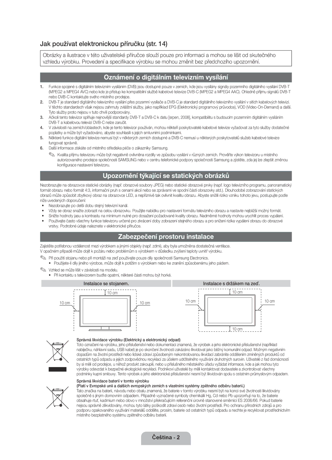 Samsung UE40D6000TWXXH manual Jak používat elektronickou příručku str, Oznámení o digitálním televizním vysílání 