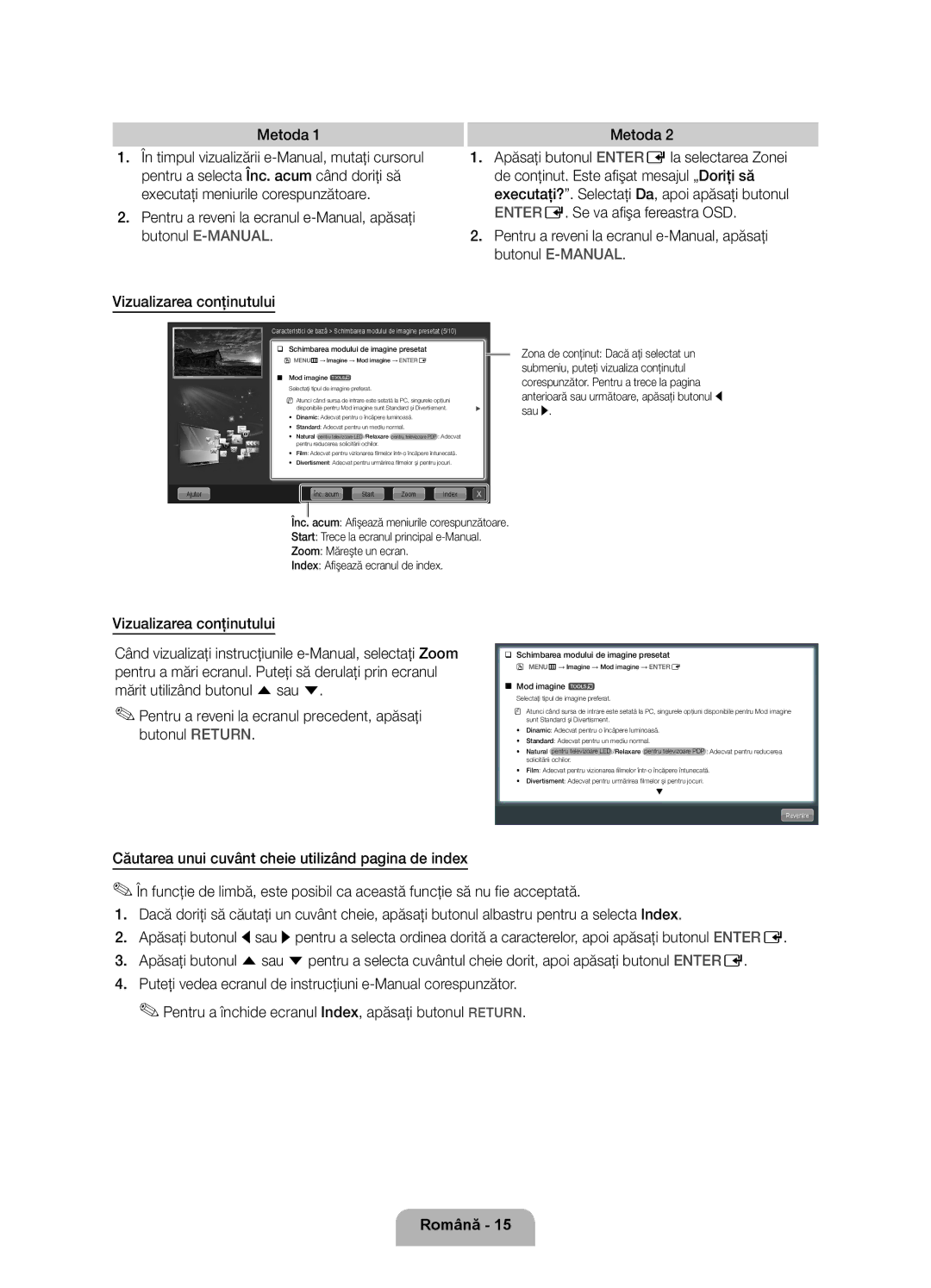 Samsung UE40D6000TWXXH manual Metoda, ‰‰ Schimbarea modului de imagine presetat 