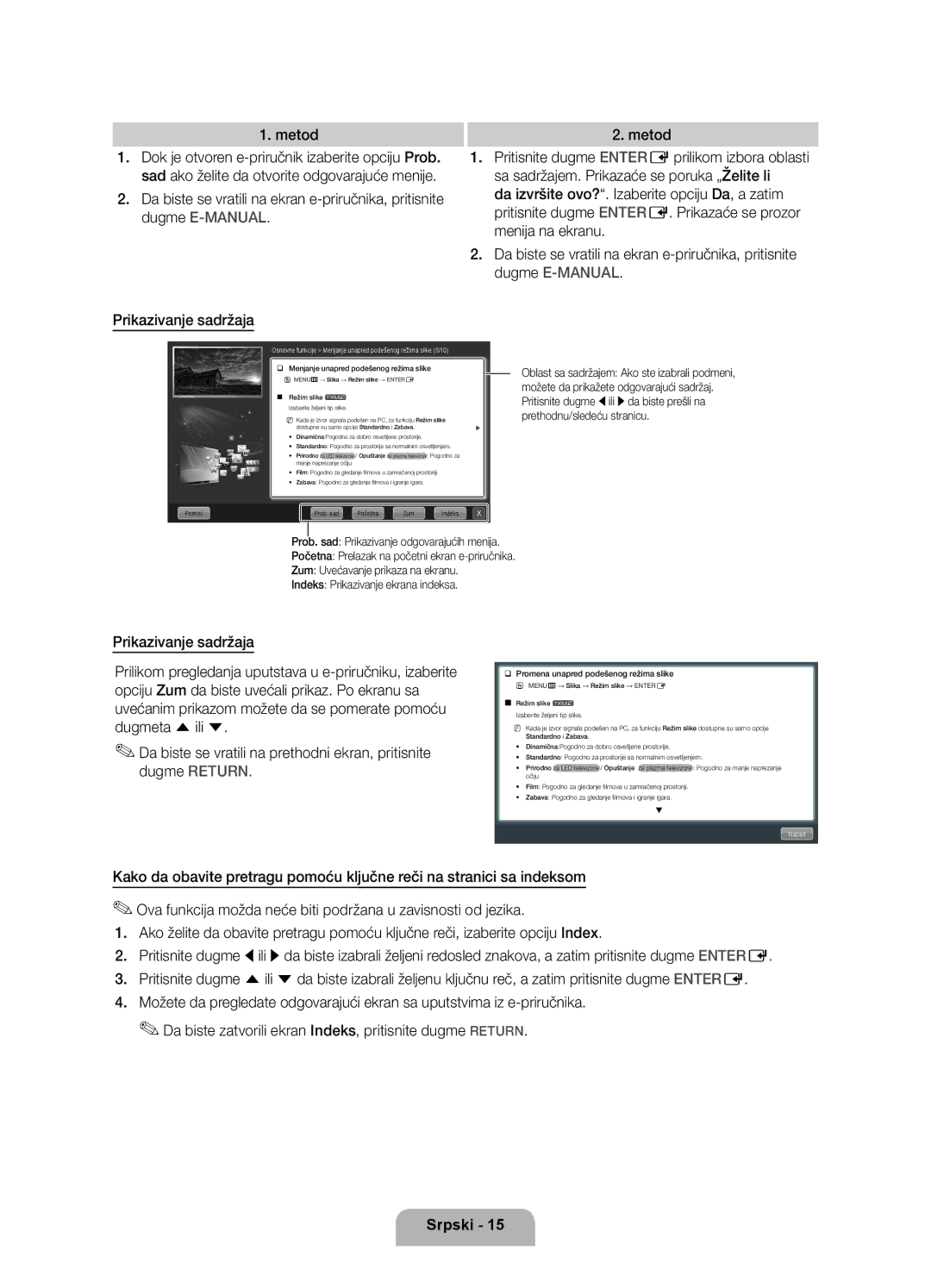 Samsung UE40D6000TWXXH manual Metod, ‰‰ Menjanje unapred podešenog režima slike 