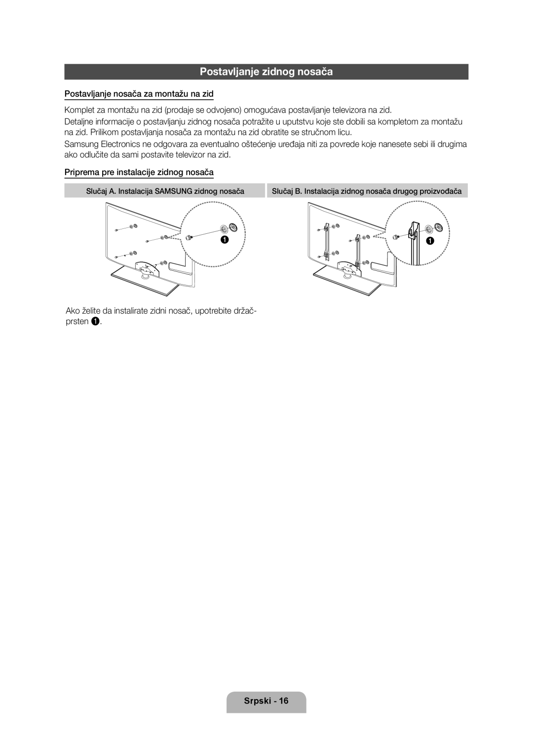 Samsung UE40D6000TWXXH manual Postavljanje zidnog nosača 