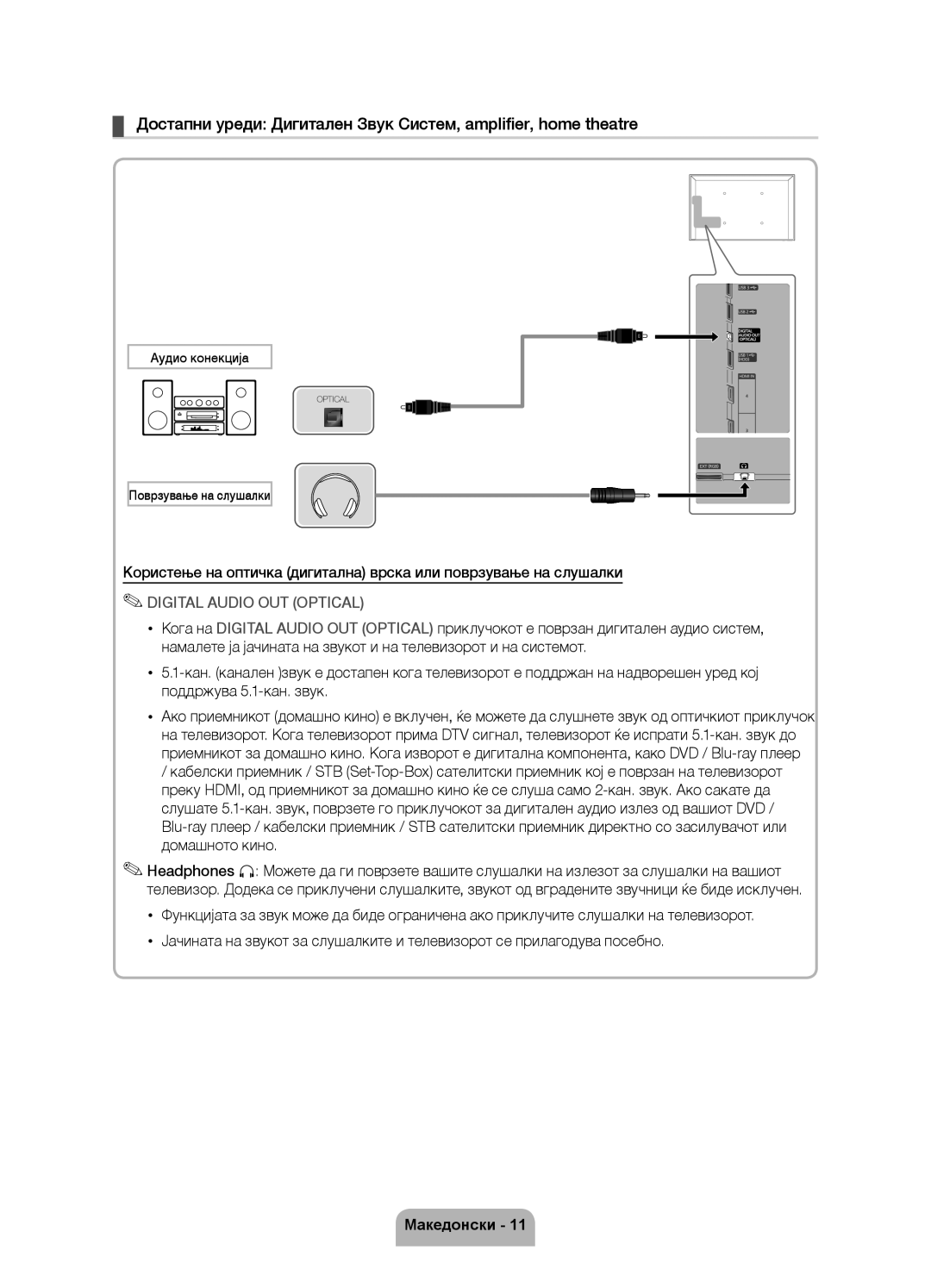 Samsung UE40D6000TWXXH manual Аудио конекција, Поврзување на слушалки 