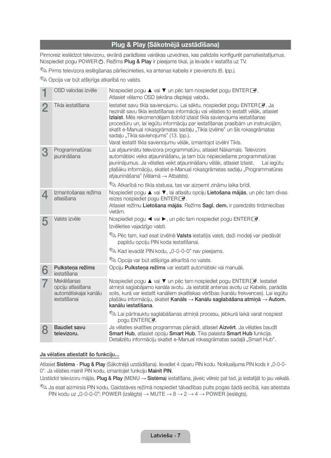 Samsung UE40D6000TWXXH manual Plug & Play Sākotnējā uzstādīšana 