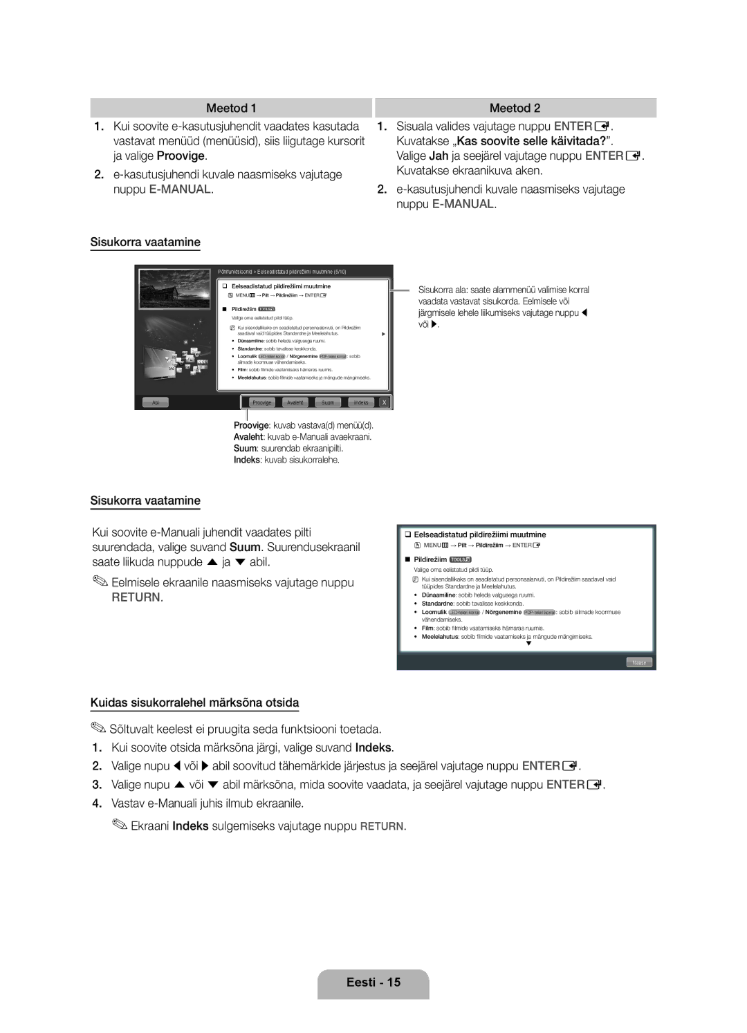 Samsung UE40D6000TWXXH manual Eelmisele ekraanile naasmiseks vajutage nuppu, ‰‰Eelseadistatud pildirežiimi muutmine 